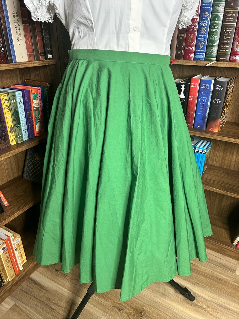 Pleated Full Circle Green Skirt
